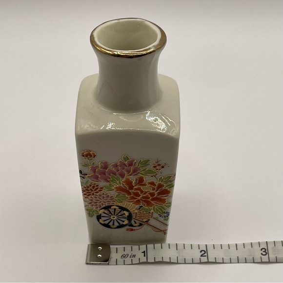 Vintage 1970’s Ceramic Reed Pot Japanes Floral Mini Vase Oriental Gold Trim - Picture 7 of 10